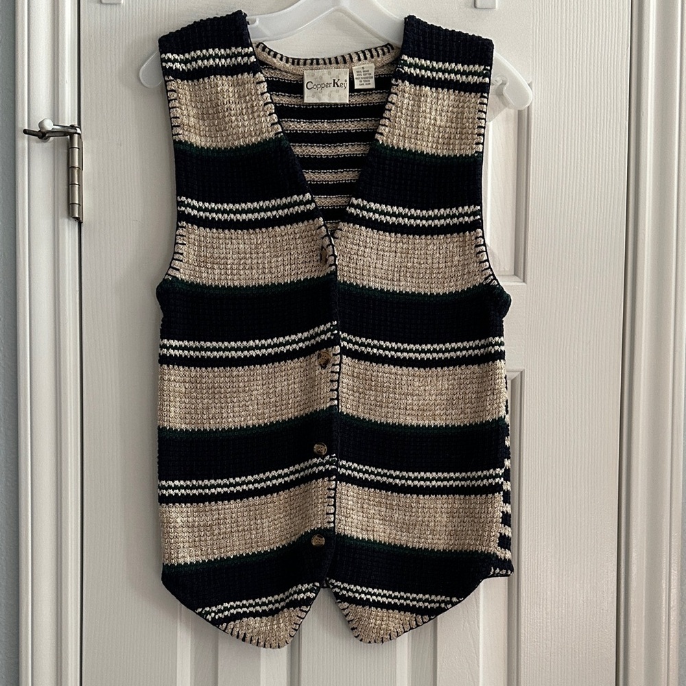 Copper Key Y2K Earthy Navy Knit Vest Light Academia Coastal Women’s Small